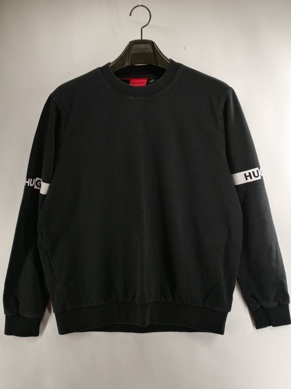 HUGO Hugo Boss Men's Crewneck Sweatshirt Black Sleeve Logo Stripe Size M Cotton
